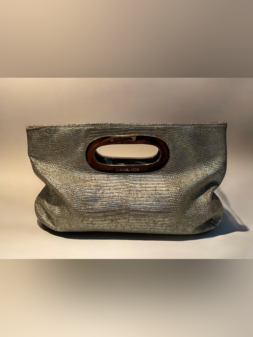 Michael Kors Metallic Gold Textured Handle Clutch